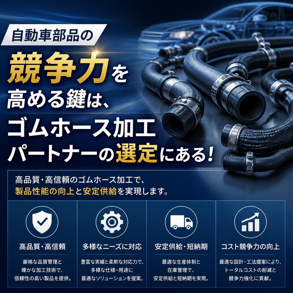 自動車部品の競争力を高める鍵は、ゴムホース加工パートナーの選定にある！