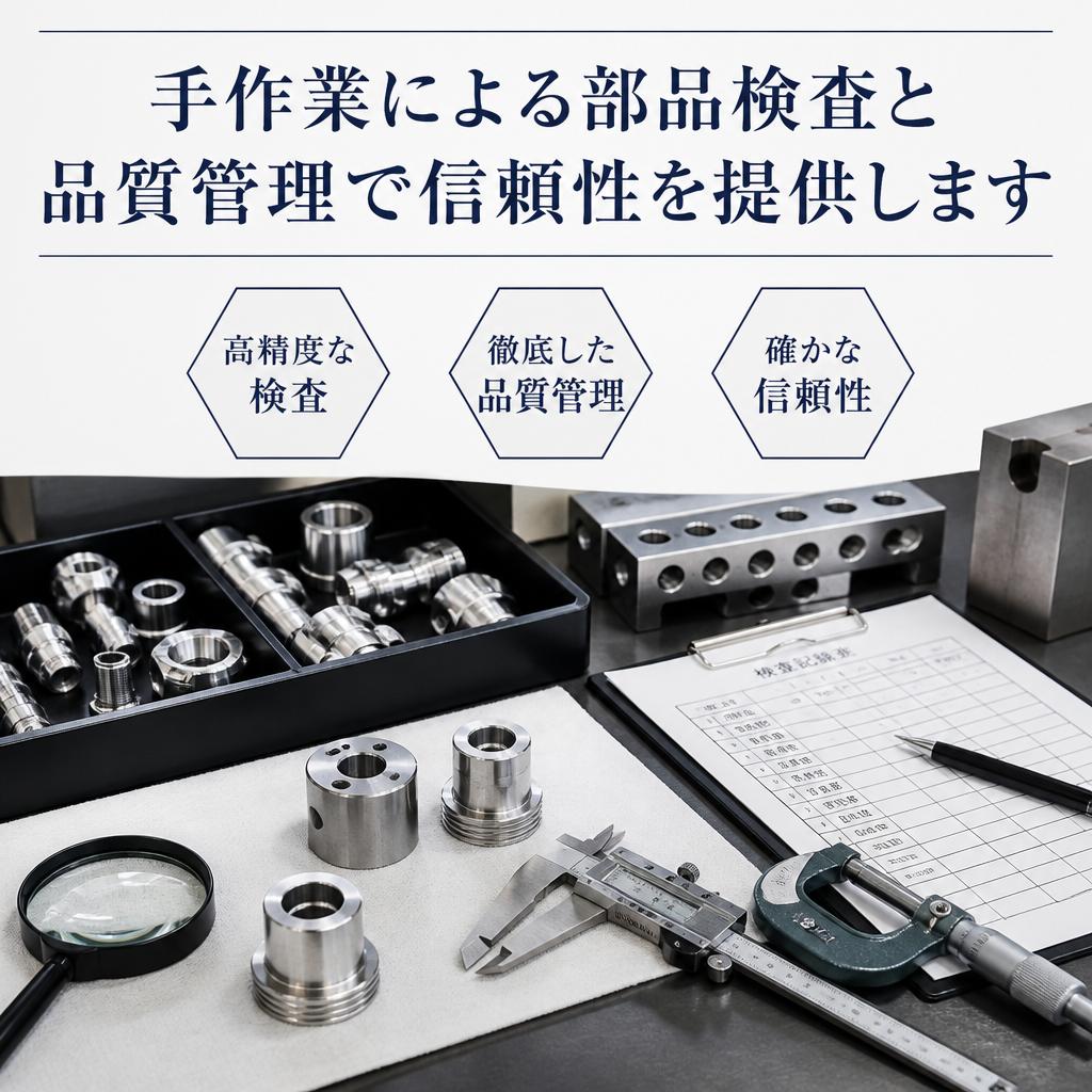 手作業による部品検査と品質管理で信頼性を提供します
